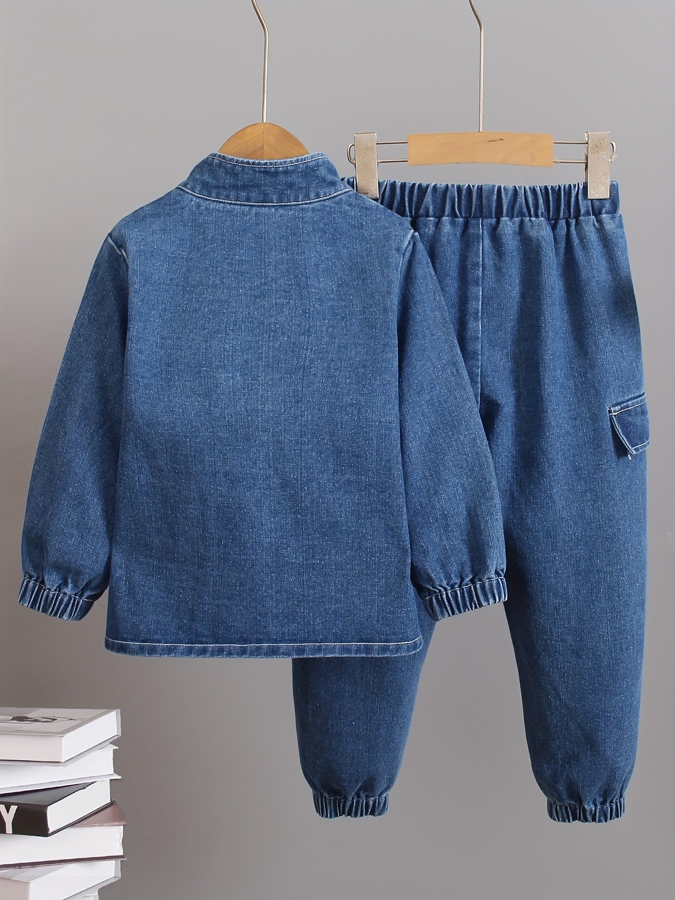 👖 Long Sleeve Half Zipper Denim Top & Pants Co-Ord Set for Boys