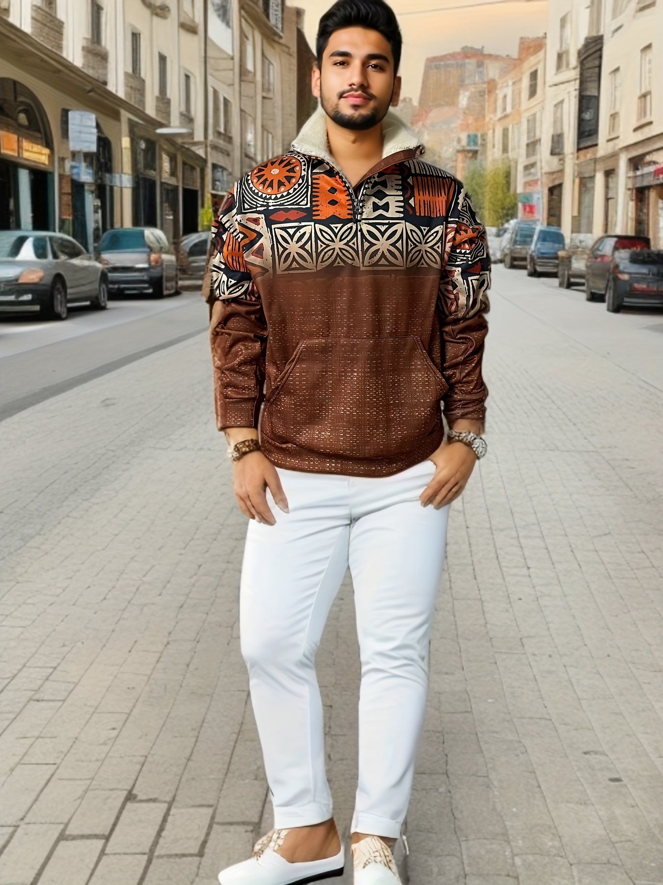 🌟 Tribe Vibe: Ethnic Style Stand Collar Sweatshirt 🏞️