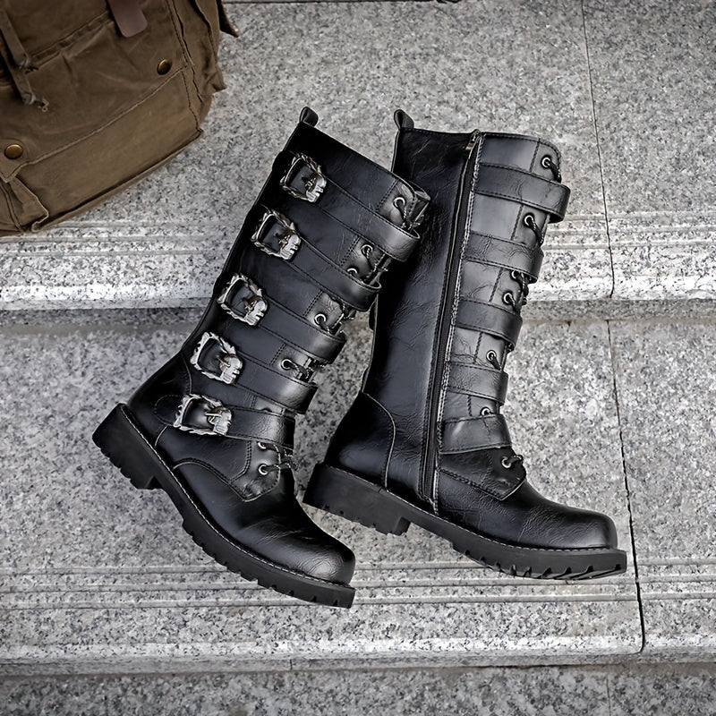 🏍️ Men's Buckle Décor Front Motorcycle Boots