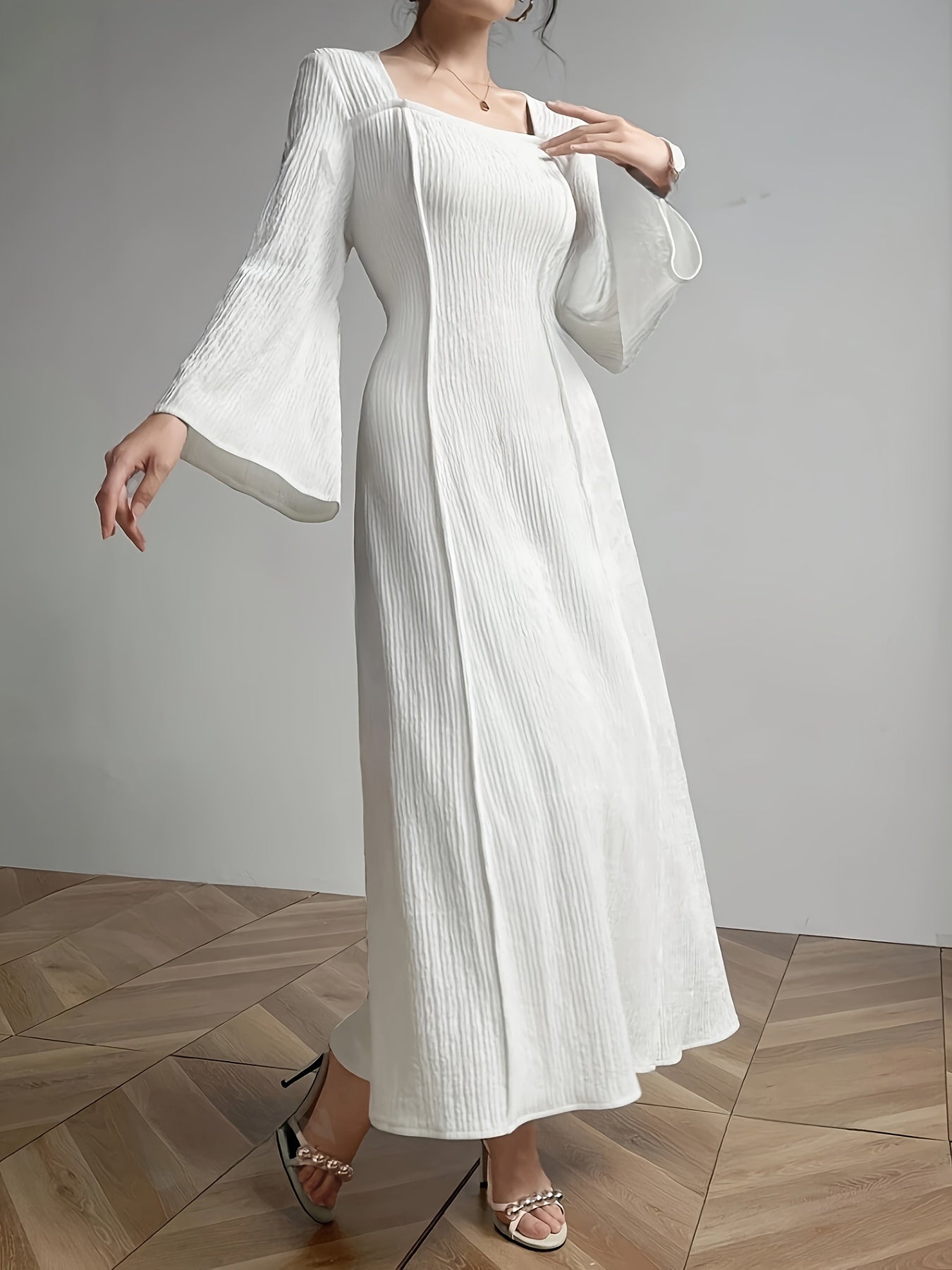 ✨ Elegant A-Line Square Neck Flare Sleeve Dress