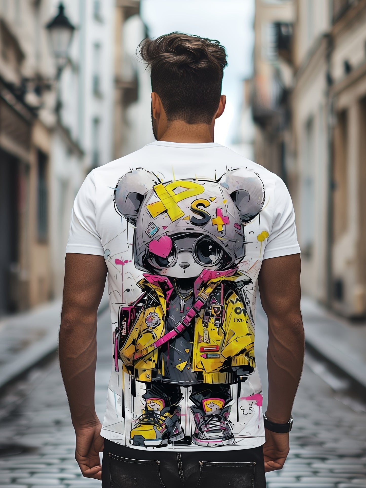 🐻 Summer Fashion Cool Bear Cartoon Print Crew Neck T-Shirt for Men