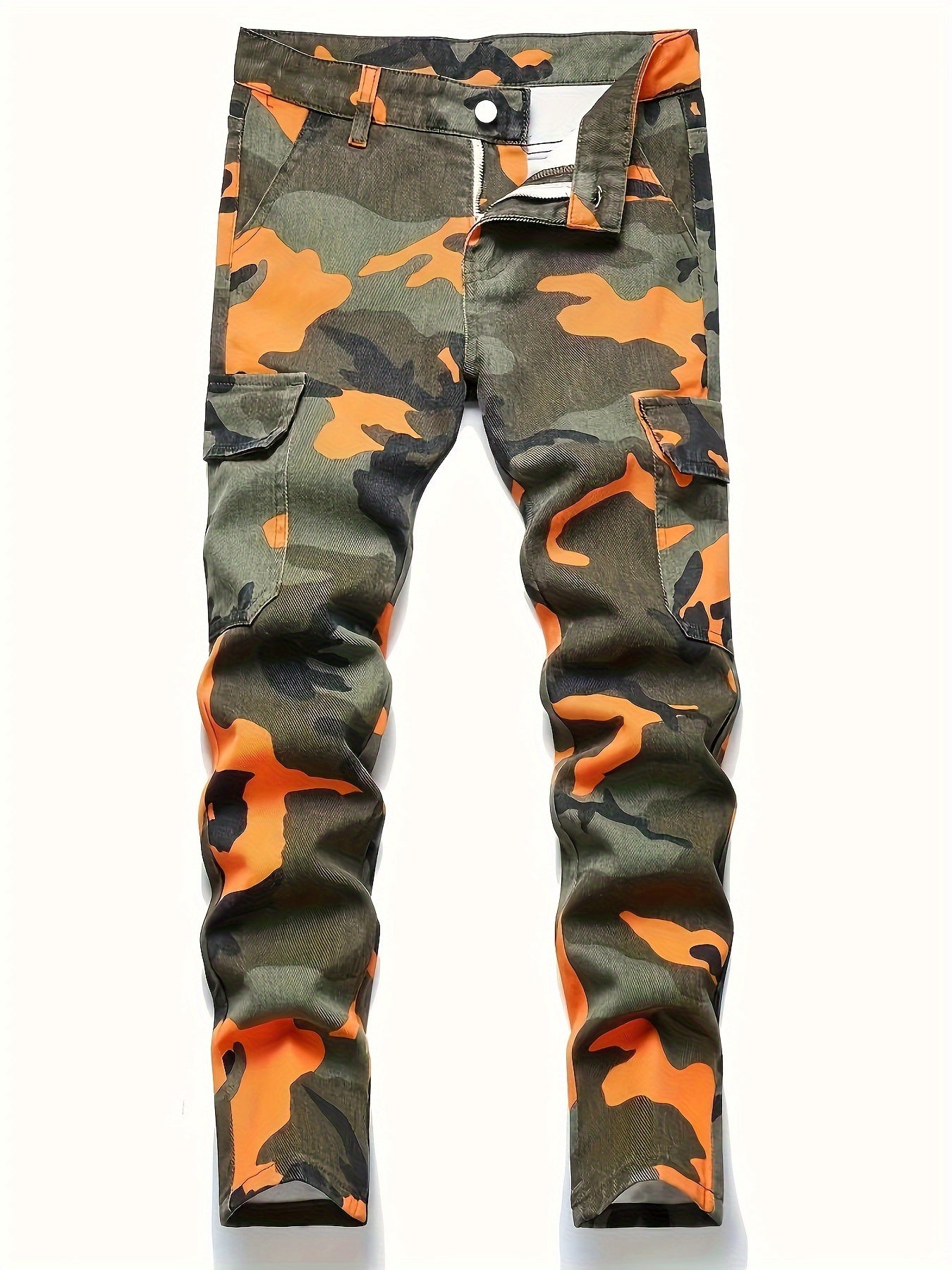 🖤 Men's Camouflage Graphic Print Denim Pants - Street Style Cotton Blend Jeans with Pockets for Outdoor Activities