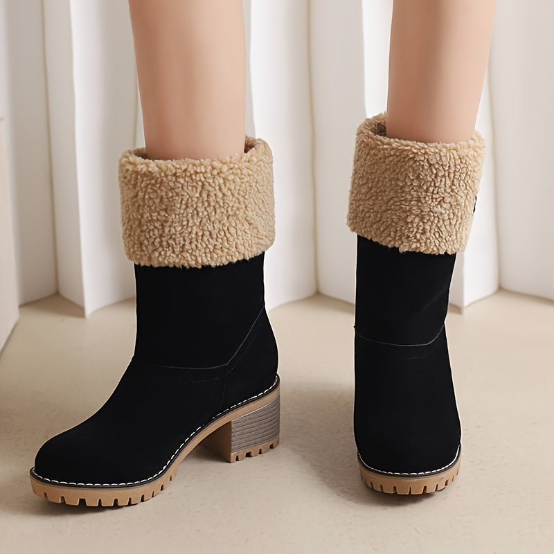 Women's Stacked Heel Mid Calf Snow Boots ❄️