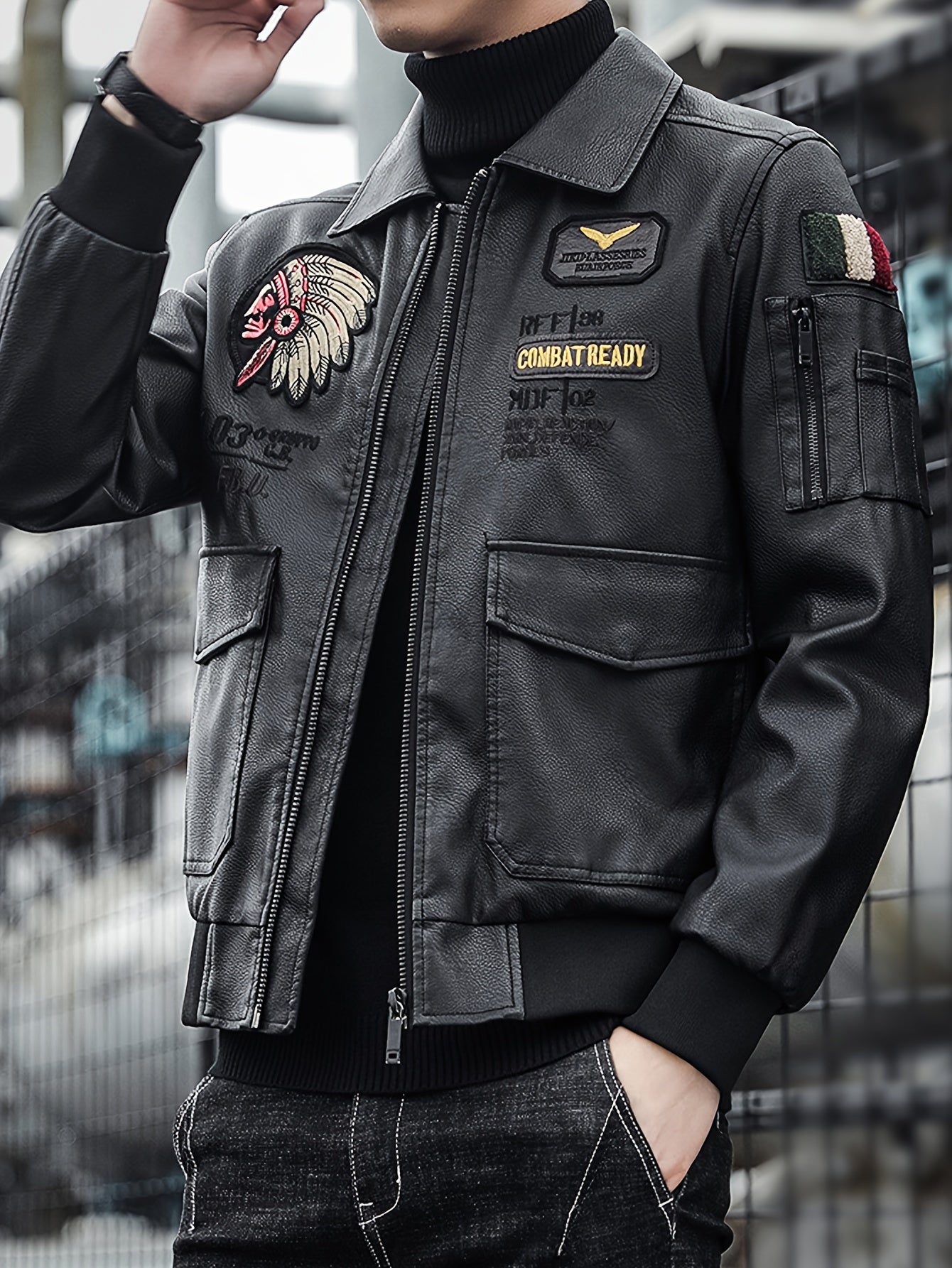 🌟 Men's Native Portrait Graphic PU Leather Jacket 🌟