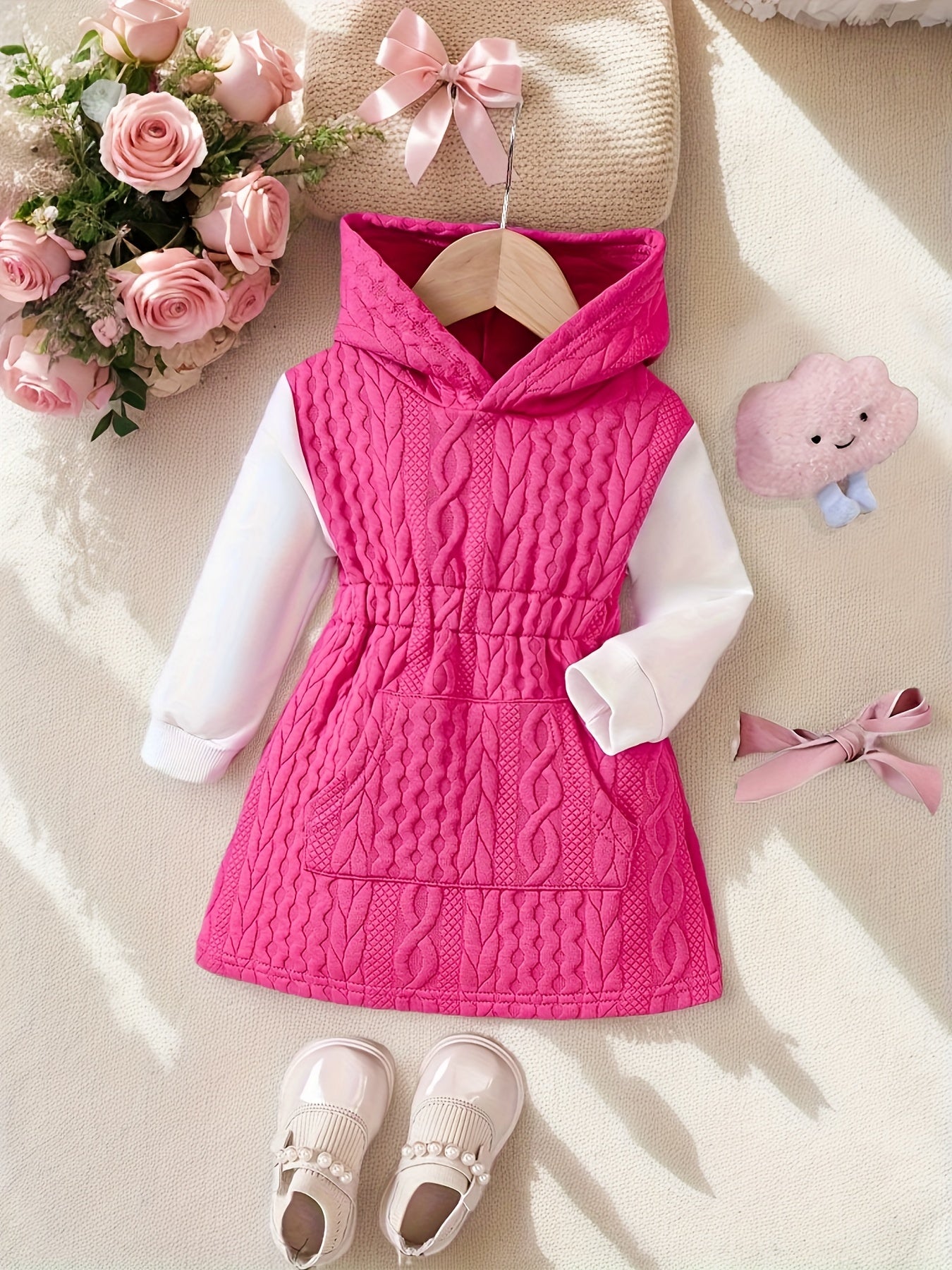 🍂 Baby's Casual Jacquard Faux Two-Piece Hooded Dress 🍂