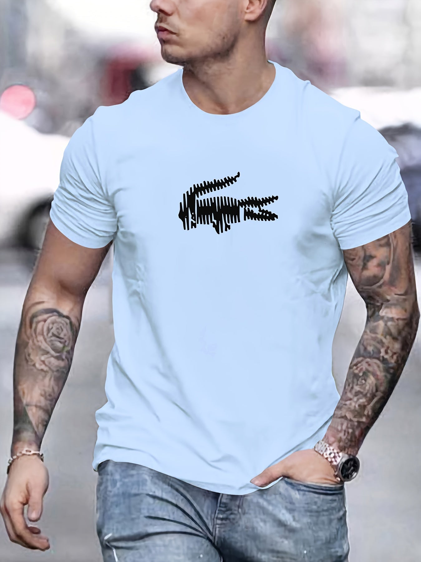 🐊 Men's Fashion T-Shirt with Crocodile Pattern 🌟