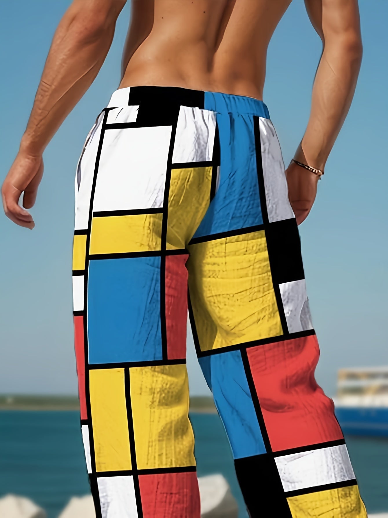 🌴 Plaid Vibe Color Blocked Beach Pants 🌞