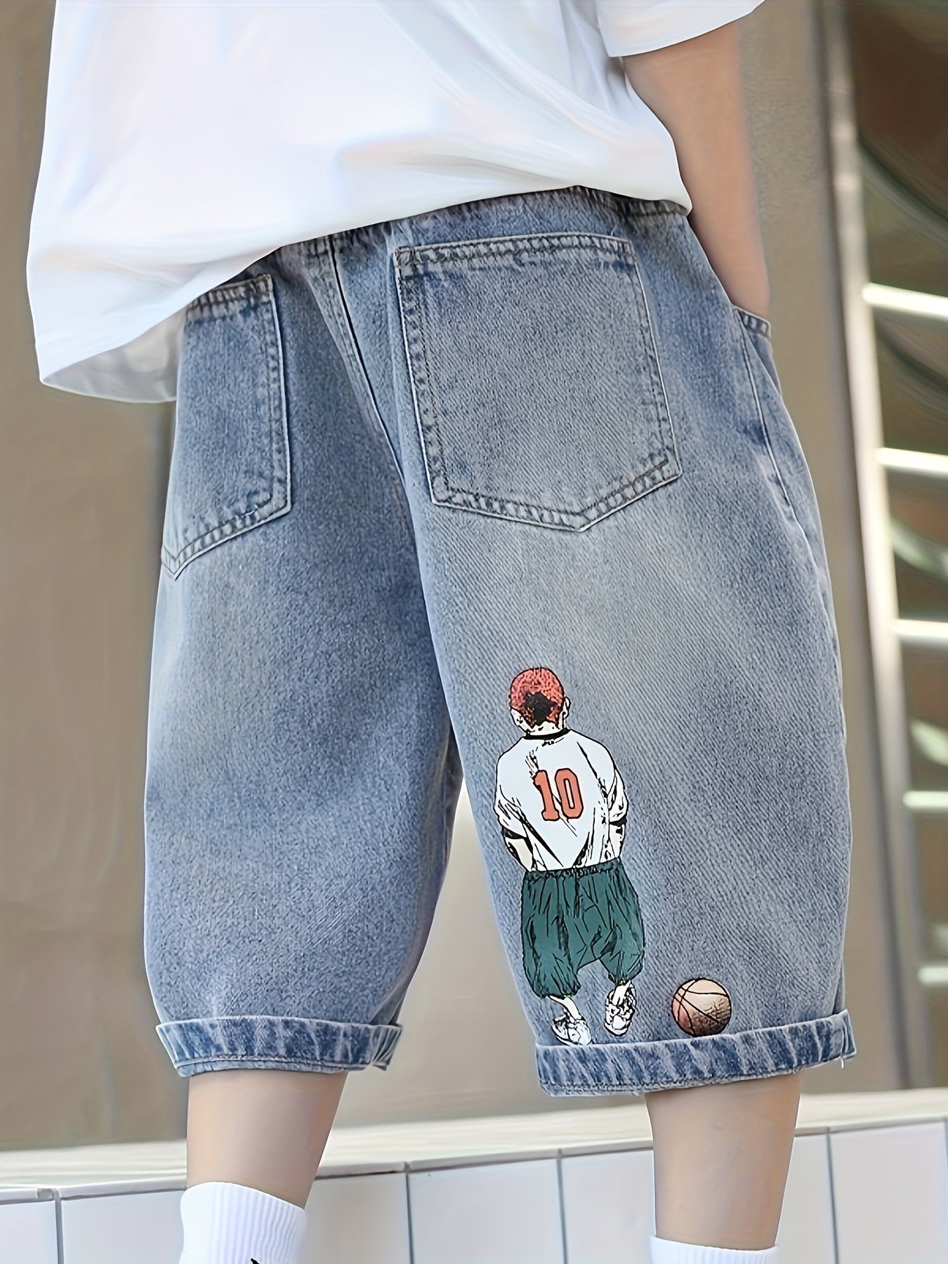 👖 Boy's Cartoon Graphic Wide Leg Cropped Jeans