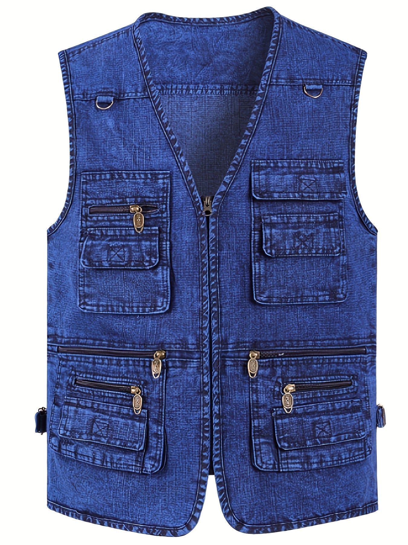 Plus Size Men's Solid Stylish Multi-Pocket Denim Vest Jacket 🔥👖