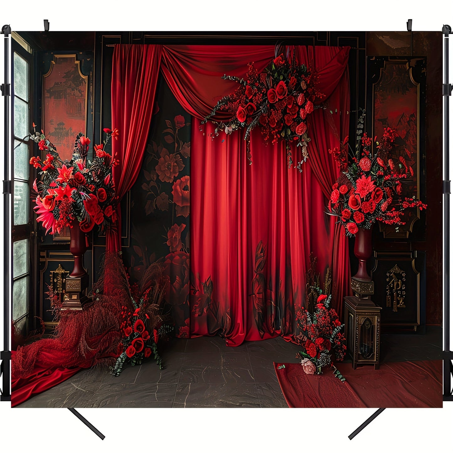 🌟 Red Elegance: Chinese Wedding Curtain Backdrop 🎊