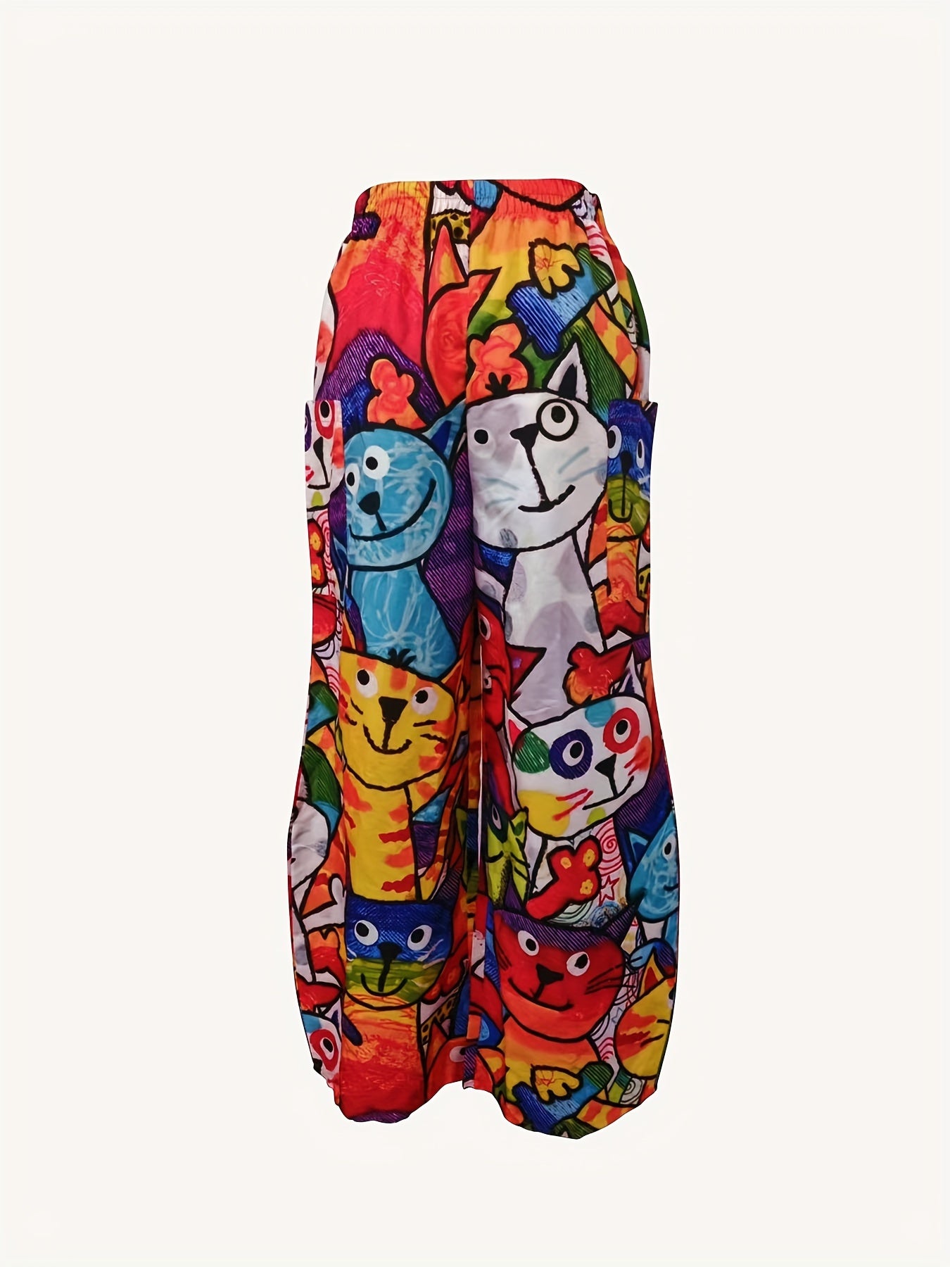 Colorful Cat Print Baggy Pants