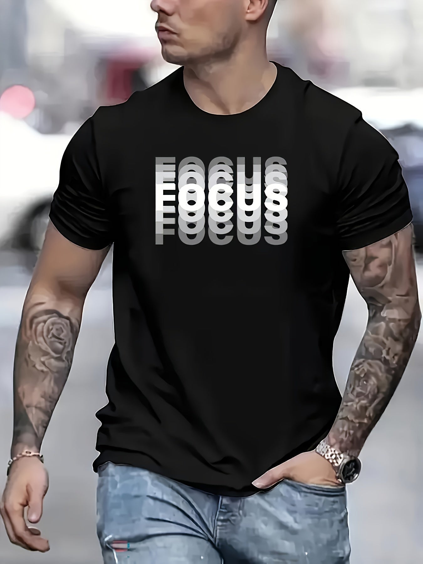 🎯 Men's 100% Cotton Focus Graphic Print T-shirt