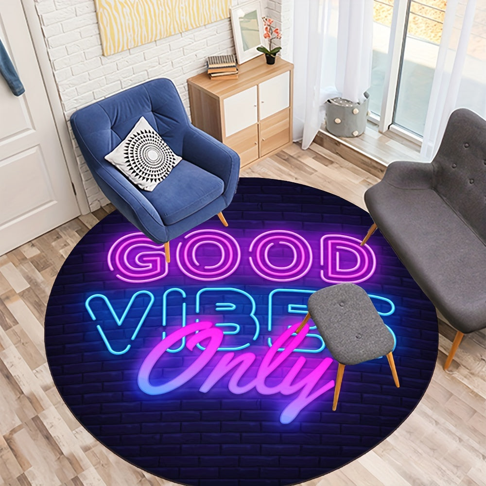 Vibe Glow: "Good Vibes Only" Fluorescent Round Rug ✨