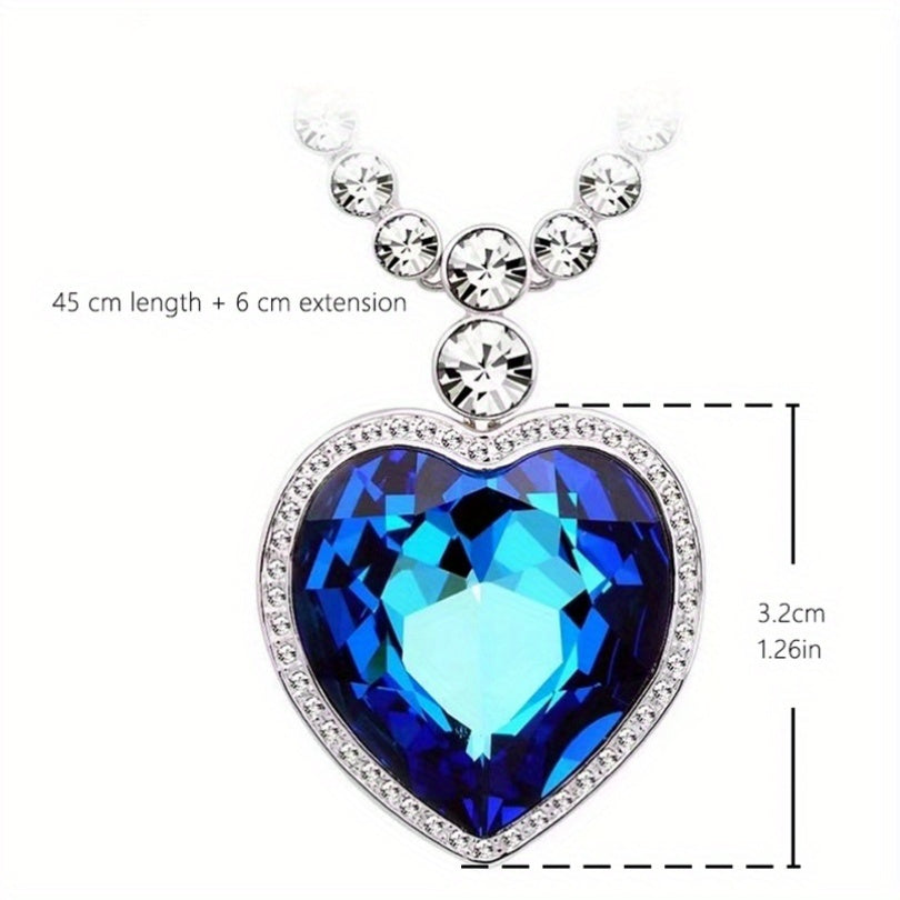 🌊 Heart of the Ocean Luxury Necklace – Platinum-Plated Crystal Elegance 💙