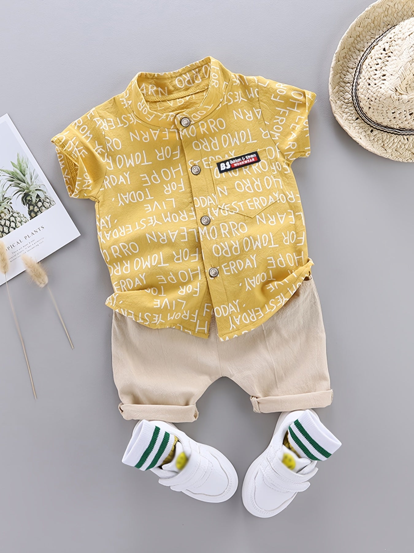 🦕 Baby Boys' Dinosaur Print Button Shirt & Elastic Waist Shorts Set – Adorable Summer Outfit 👶