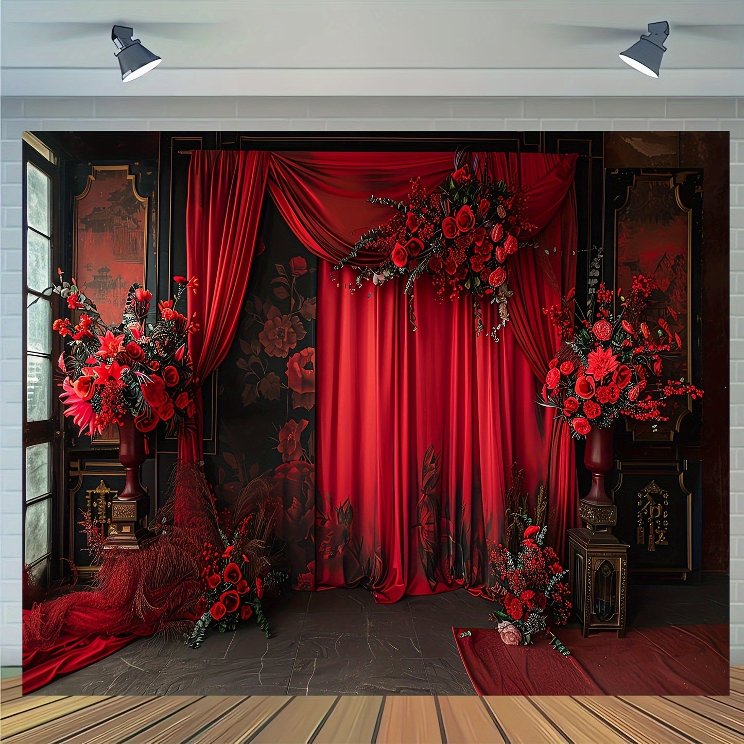 🌟 Red Elegance: Chinese Wedding Curtain Backdrop 🎊