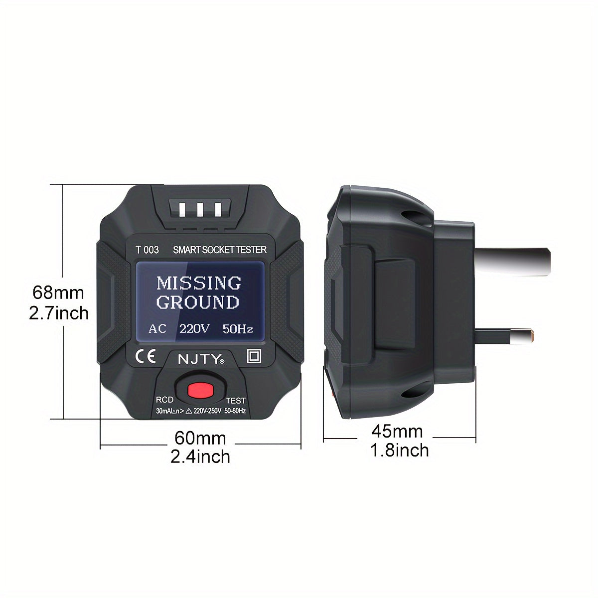 T003 British Standard  Socket Tester: Multi-Functional Appliance Socket Detector With Zero Fire & Ground Wire Detection