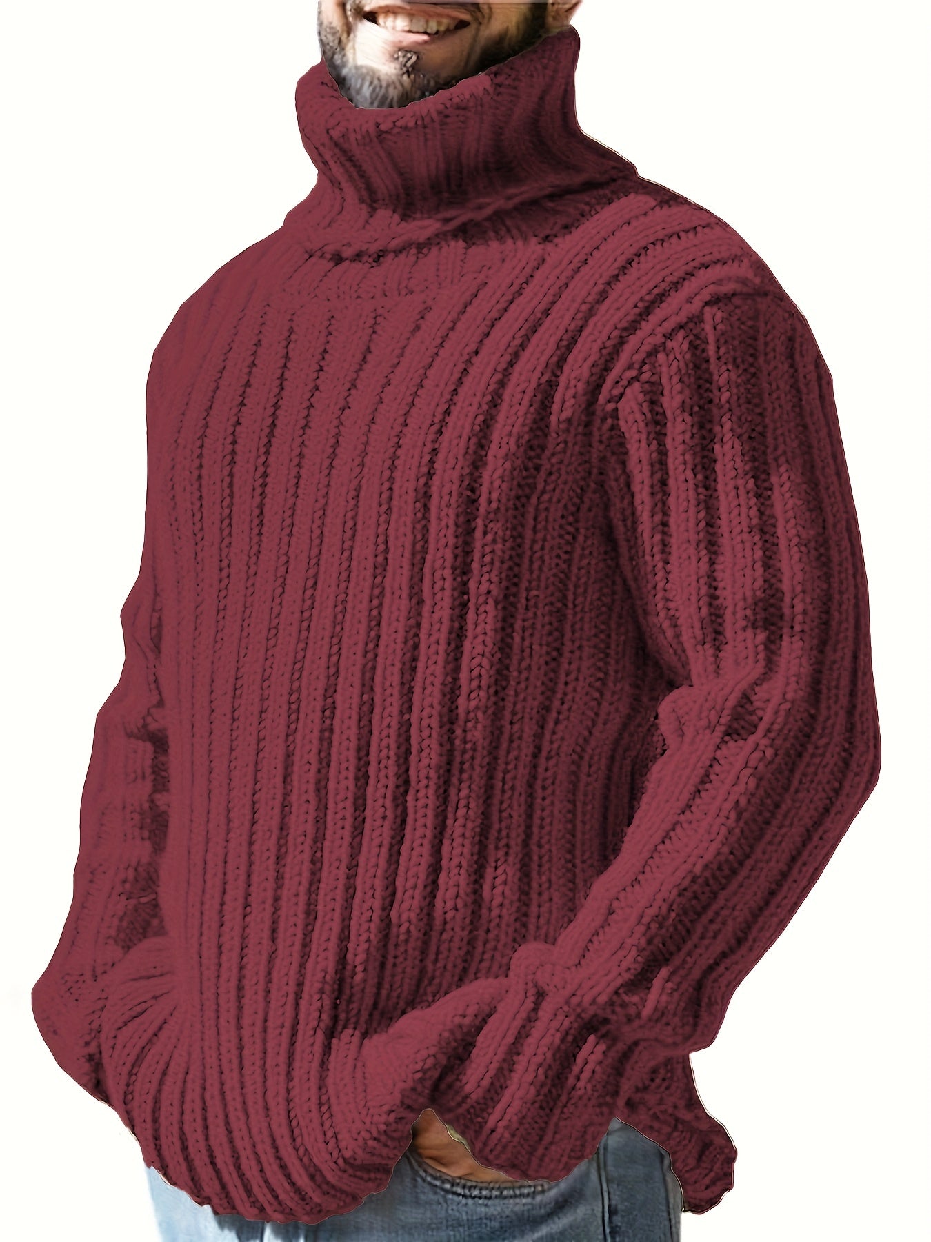 Stylish Plus Size Turtleneck Knit Sweater for Men 🧶✨