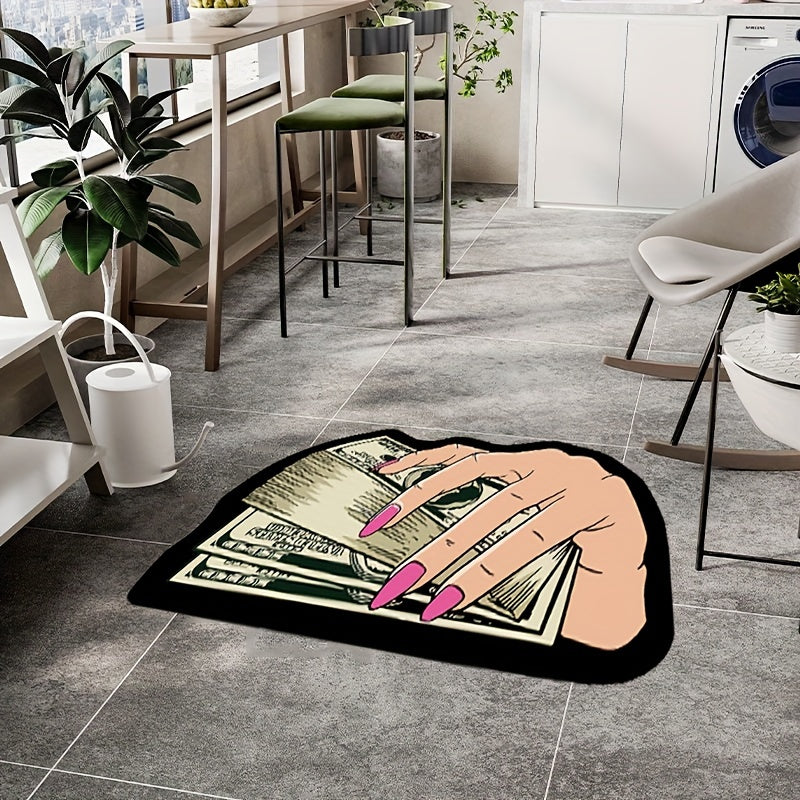 🧩 Light Area Rug: Non-Slip Bill & Hand Pattern Mat 🖐️