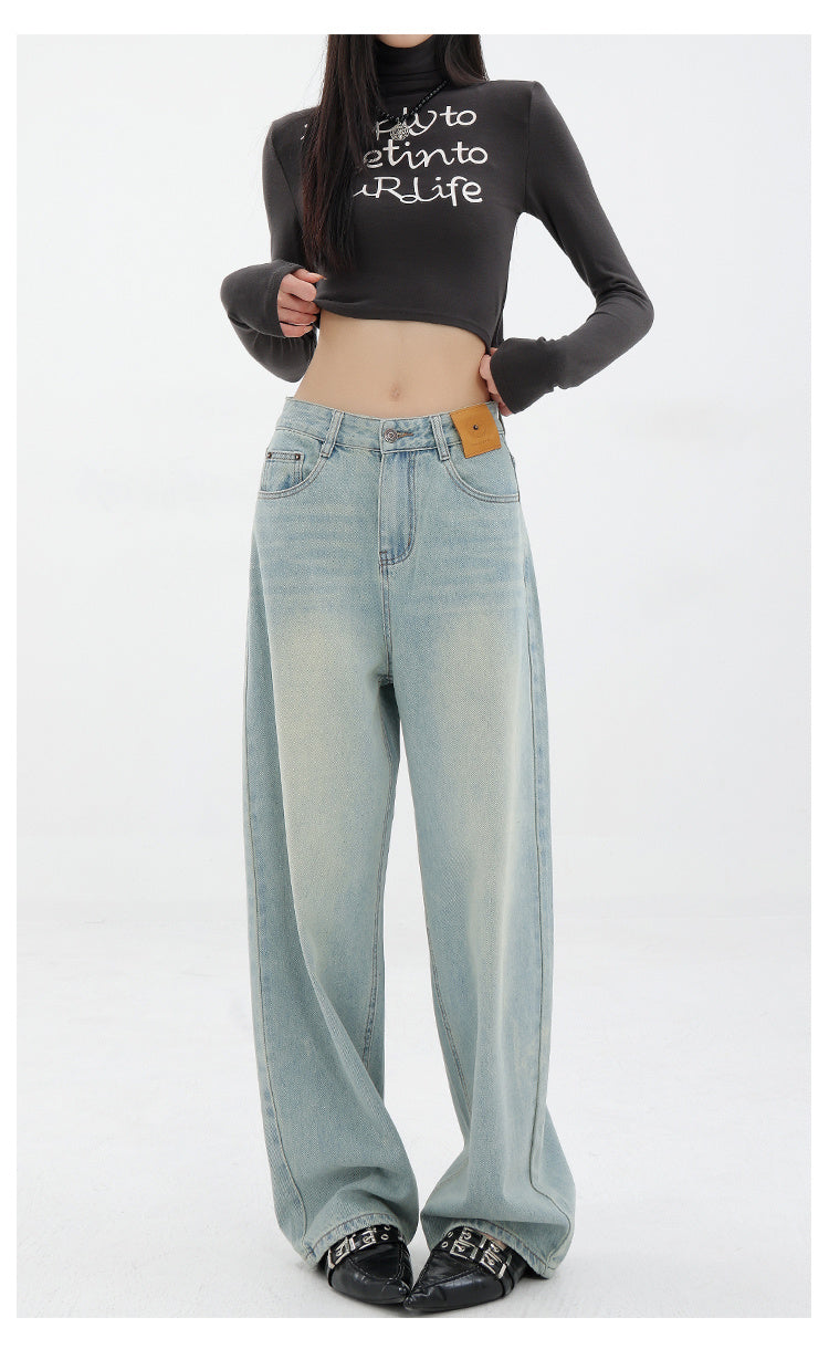 Blue Retro Straight Loose Jeans