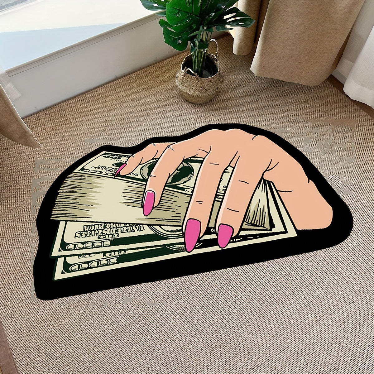 🧩 Light Area Rug: Non-Slip Bill & Hand Pattern Mat 🖐️