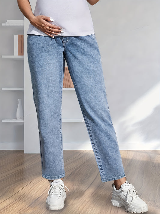 Comfortable Maternity Solid Denim Pants