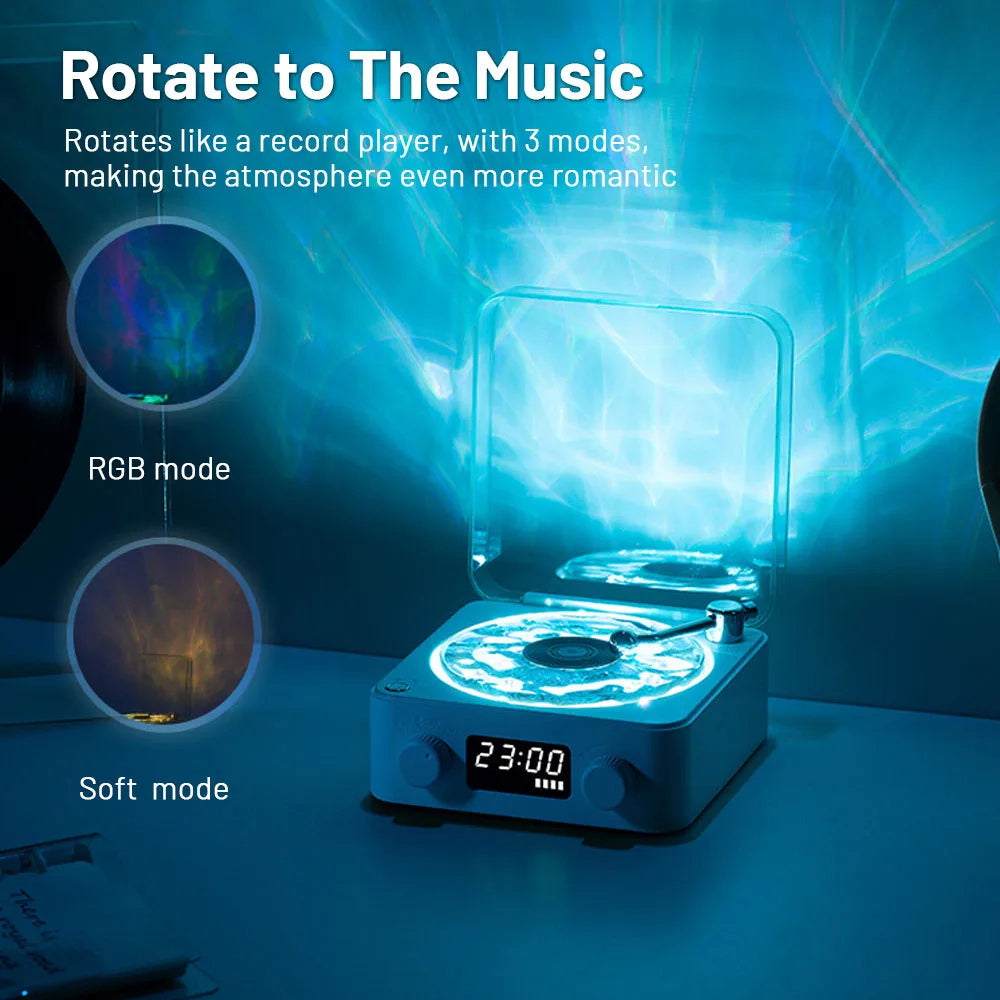 Bluetooth Turntable Speaker: Retro Vinyl Record Player with RGB Projection Lamp