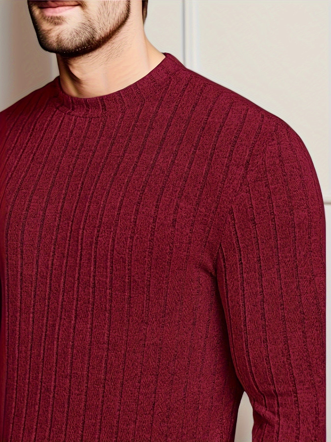 👕 Men's Solid Ribbed Crew Neck Long Sleeve Active T-Shirt 🌿