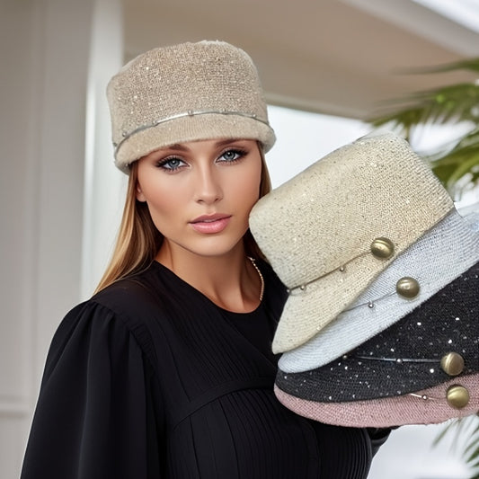 🌟 Spring/Summer Fashion Sequin Embellished Knit Cap with Optional Face Mask Attachment 🧢