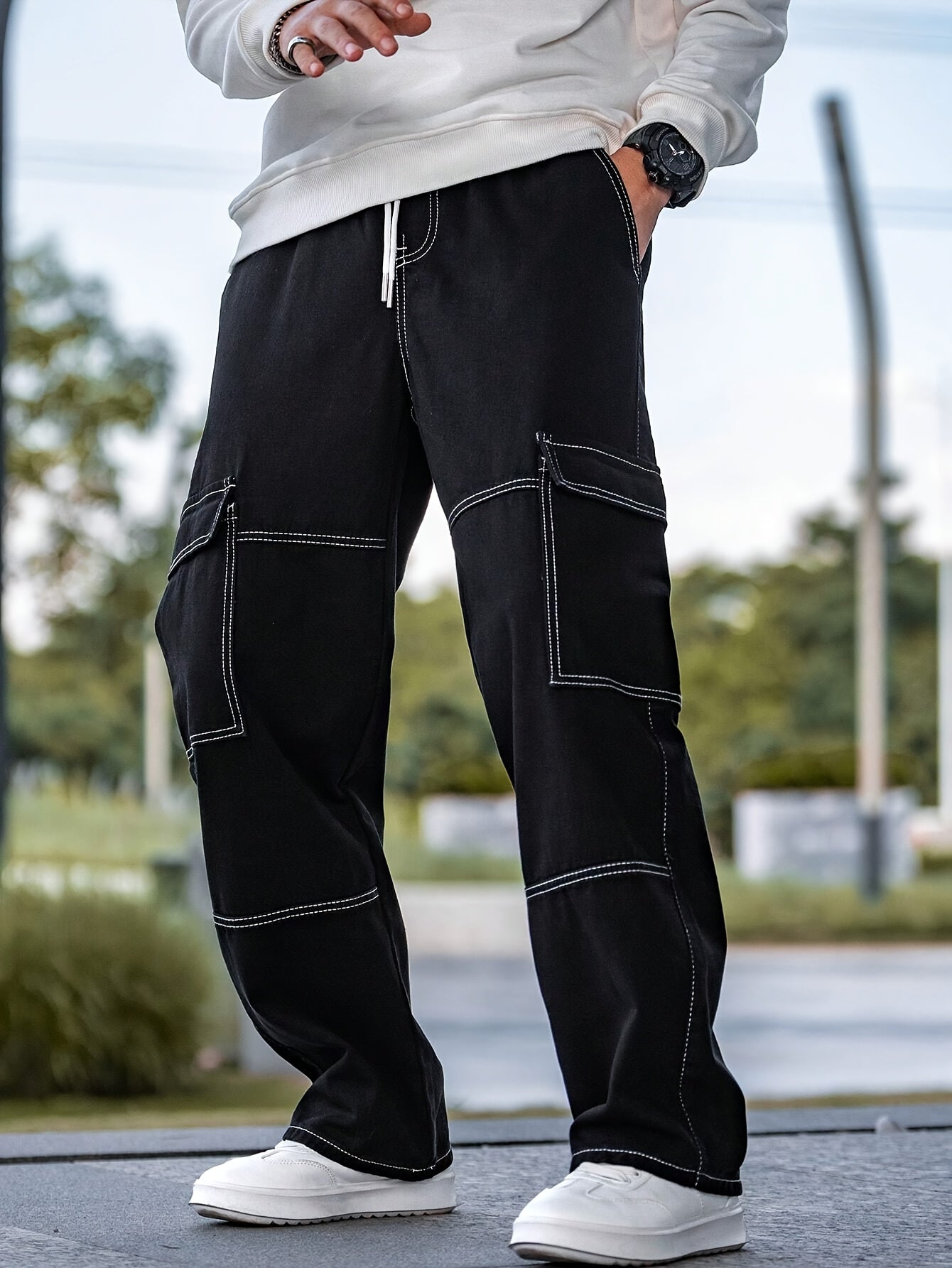 🏞️ Cotton Multi Flap Pockets Men's Straight Leg Cargo Denim Pants 🏞️