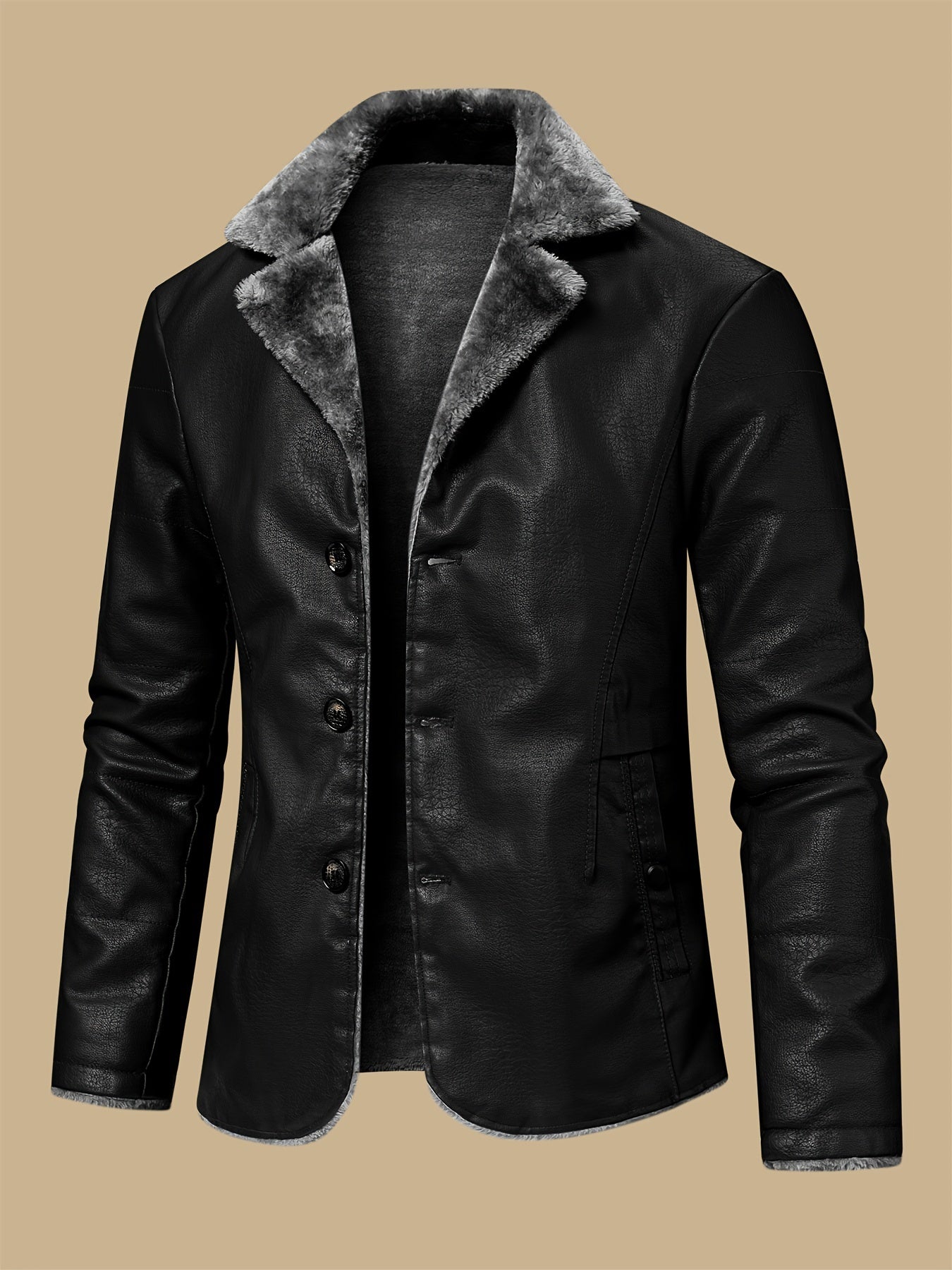 Arctic Edge PU Leather Jacket , Casual Jacket With Faux Fur Lining, Water-Resistant Windproof For Autumn Winter Daily And Leisure Wear