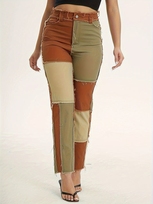 Patchwork Straight Leg Pants