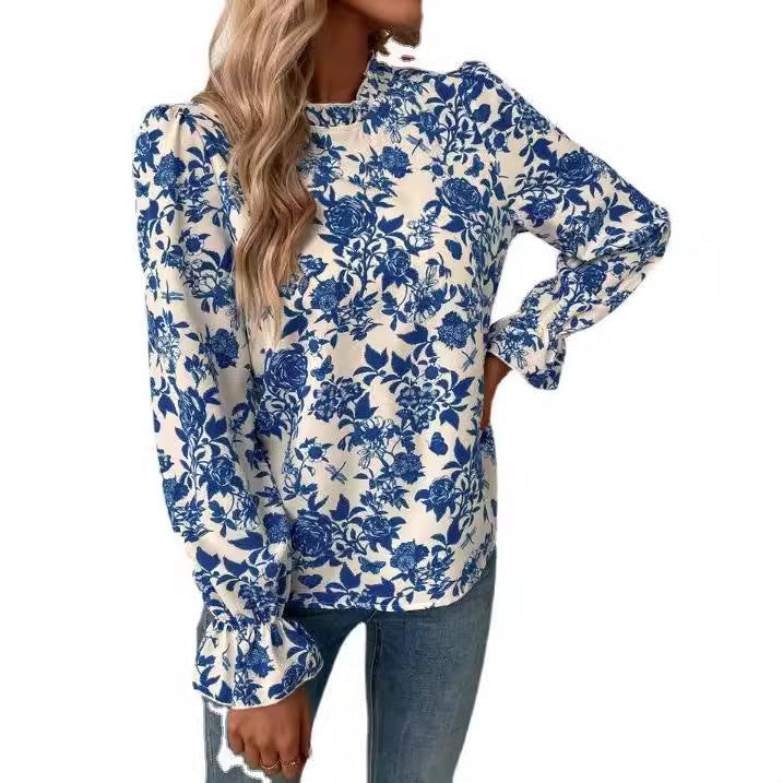 All-matching Loose And Elegant French Printed Women's Shirt