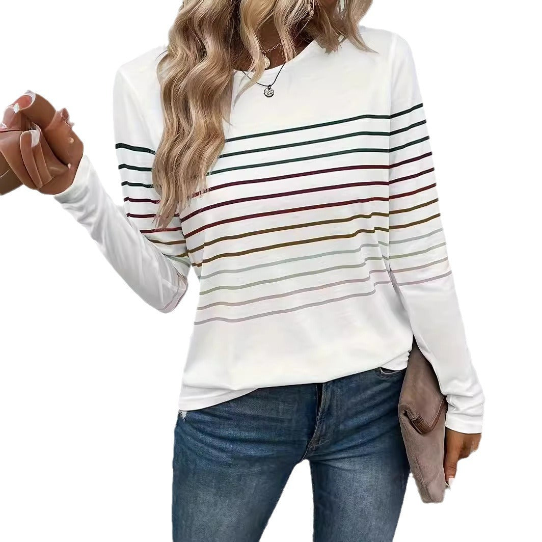 Casual Thin Striped Drop-shoulder Short Sleeve T-shirt