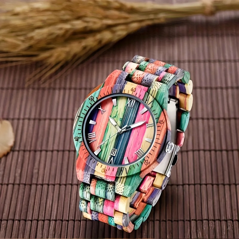 Handcrafted Multi-Colored Bamboo Quartz Wrist Watch 🕒