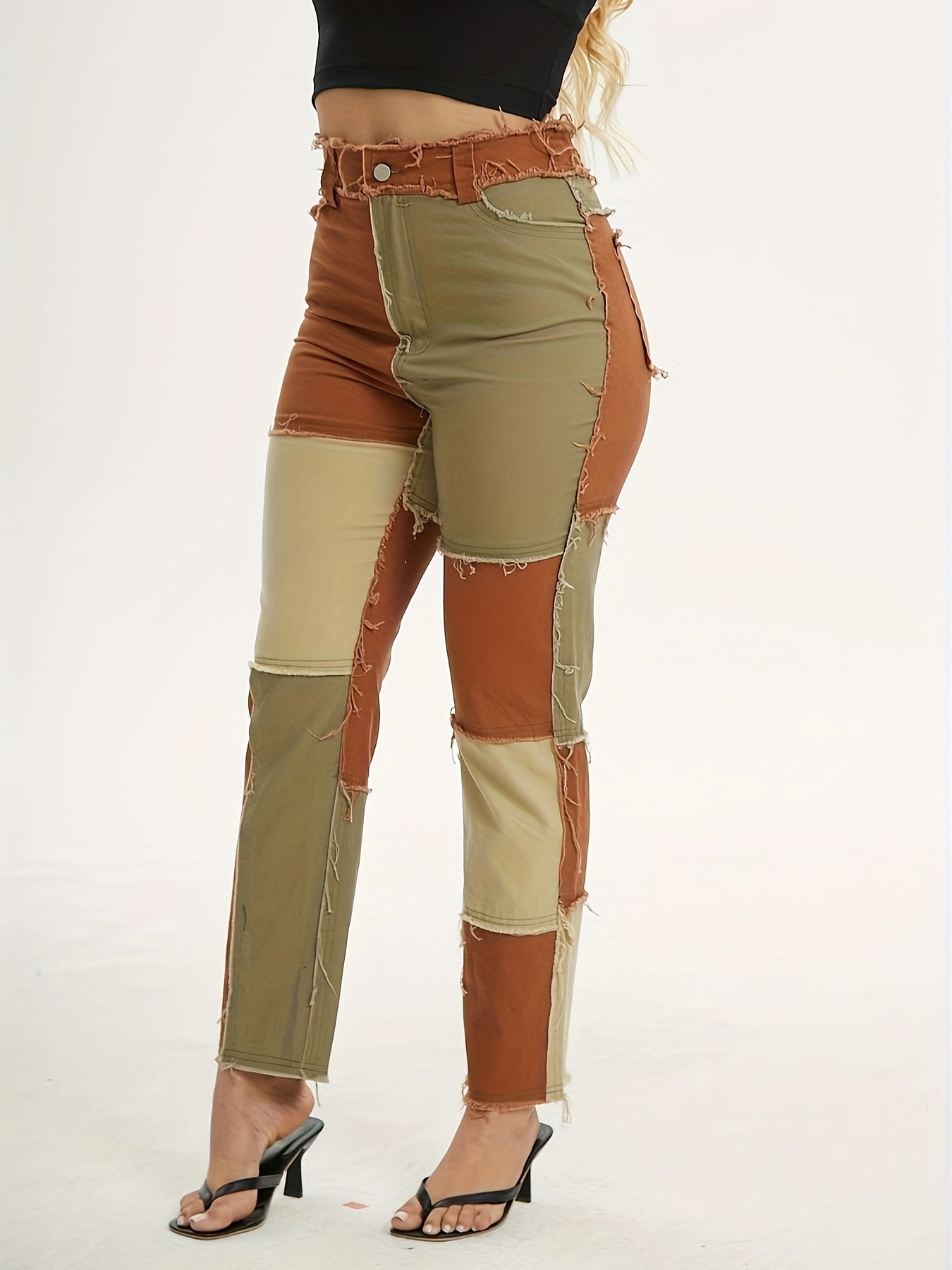 Patchwork Straight Leg Pants