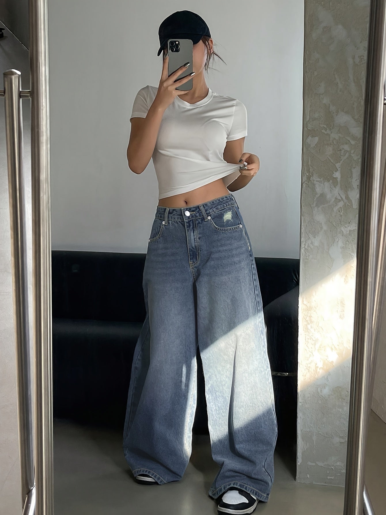 👖 Women's Vintage Washed Blue Denim Wide Leg Jeans 👖