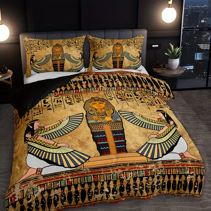 🌟 Pharaoh Dreams Bedding Set: Egyptian Art Duvet Cover Collection 🛏️