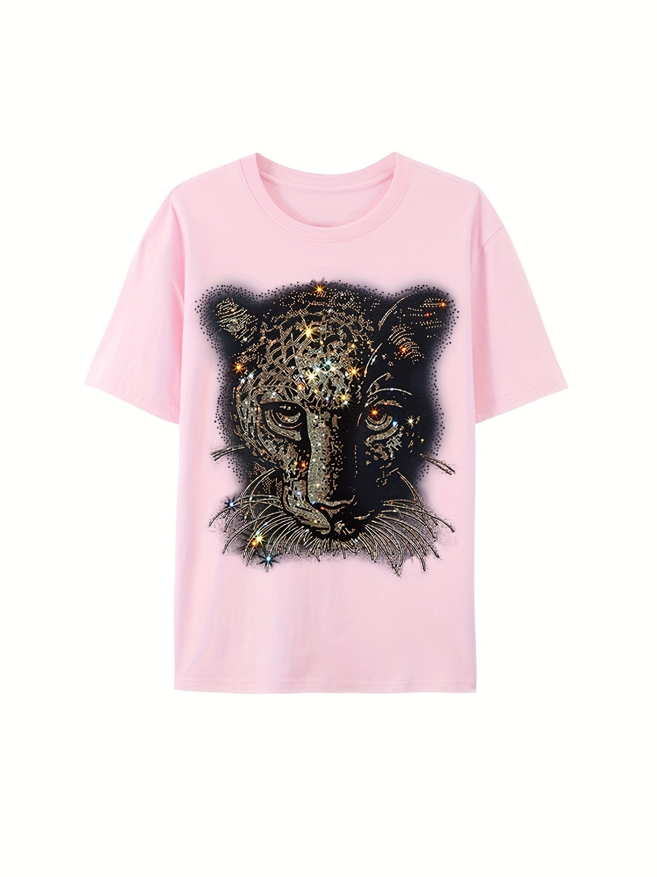 ✨ Rhinestone Leopard T-Shirt 🐆 - Casual Crew Neck Graphic Tee for Men