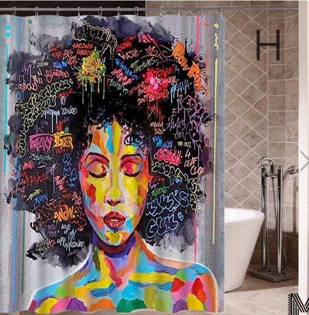 Urban Vibes Shower Curtain: Graffiti Art featuring Hip Hop African Girl and Modern Building Design