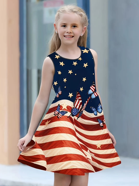 Stylish American Flag Butterfly Print Dress