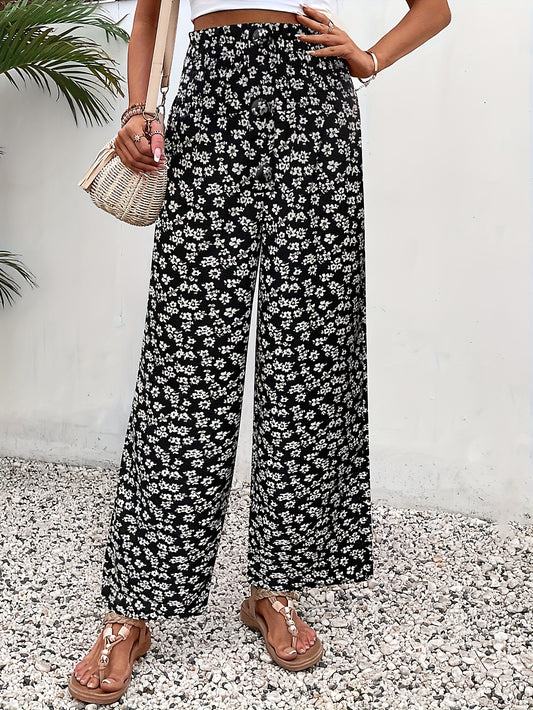 Vacation-Ready Floral Print Wide Leg Pants