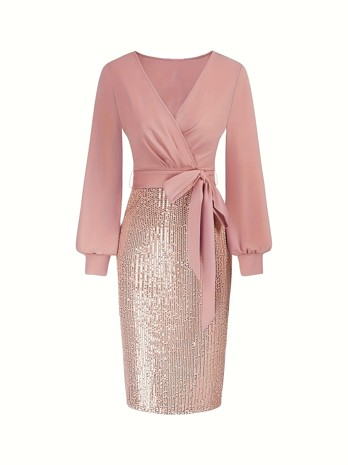 ✨ Sequined Surplice Neck Tie Waist Dress