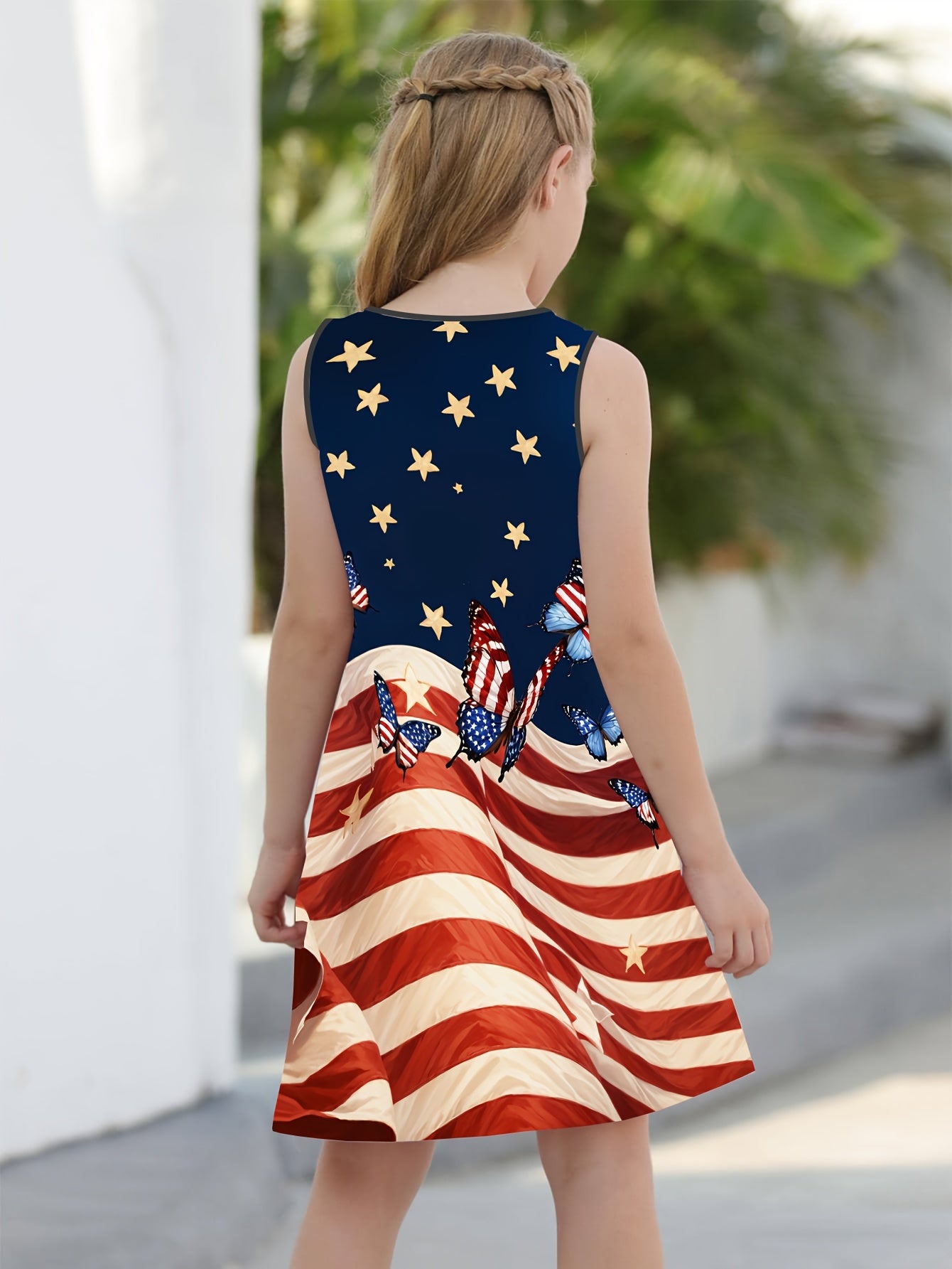 Stylish American Flag Butterfly Print Dress