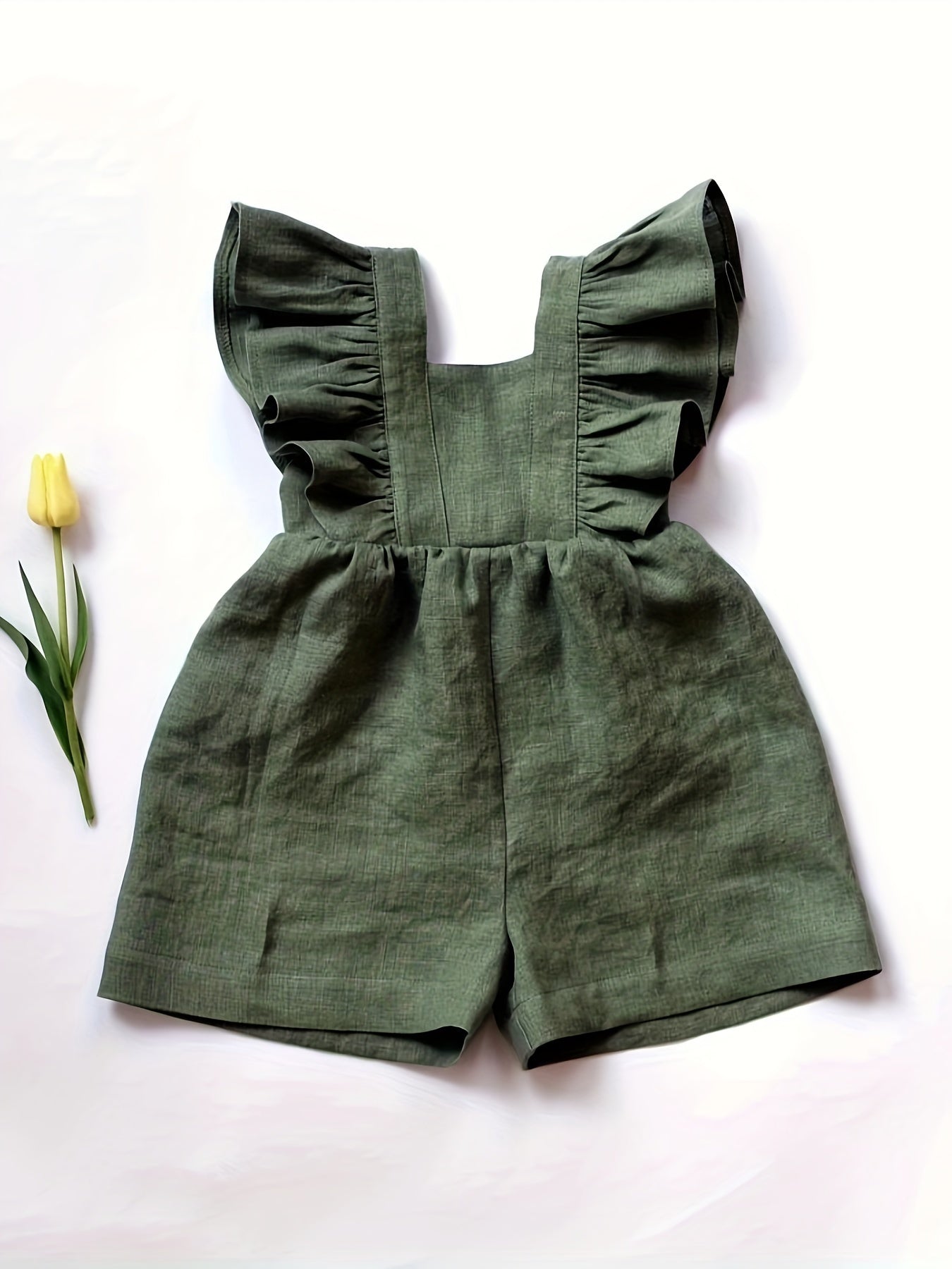 Girls Breathable & Stylish Solid Colored Flutter Sleeve Wide Leg Cotton Romper Jumpsuit 🌸