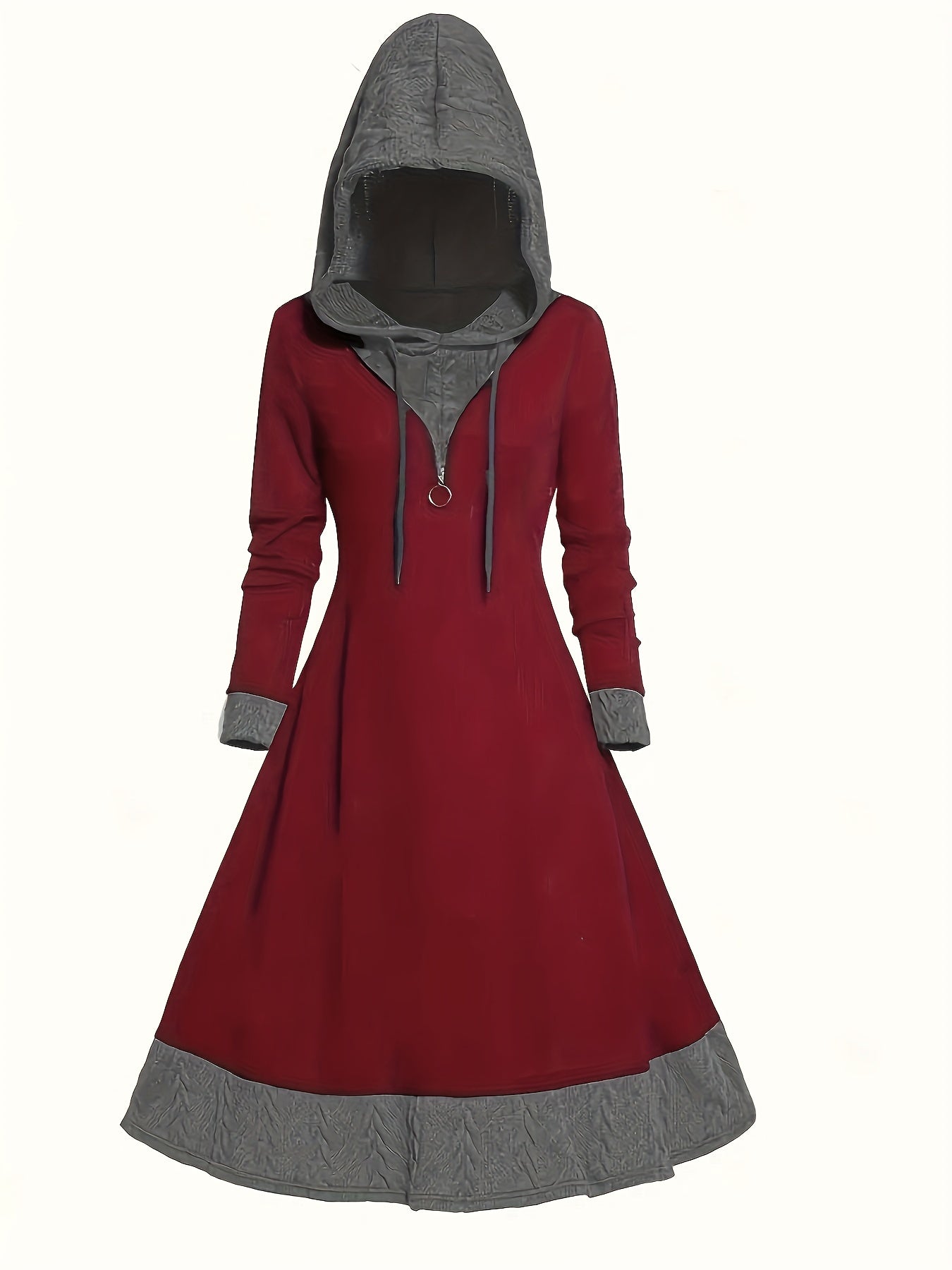 Color Block Drawstring Hooded Swing Dress