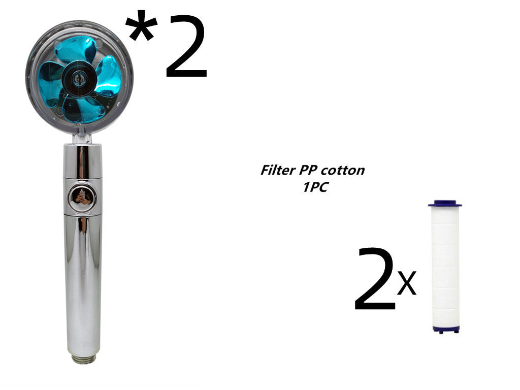 Turbo Flow Propeller Shower Head: High-Pressure Handheld Nozzle with Stop Button and Cotton Filter