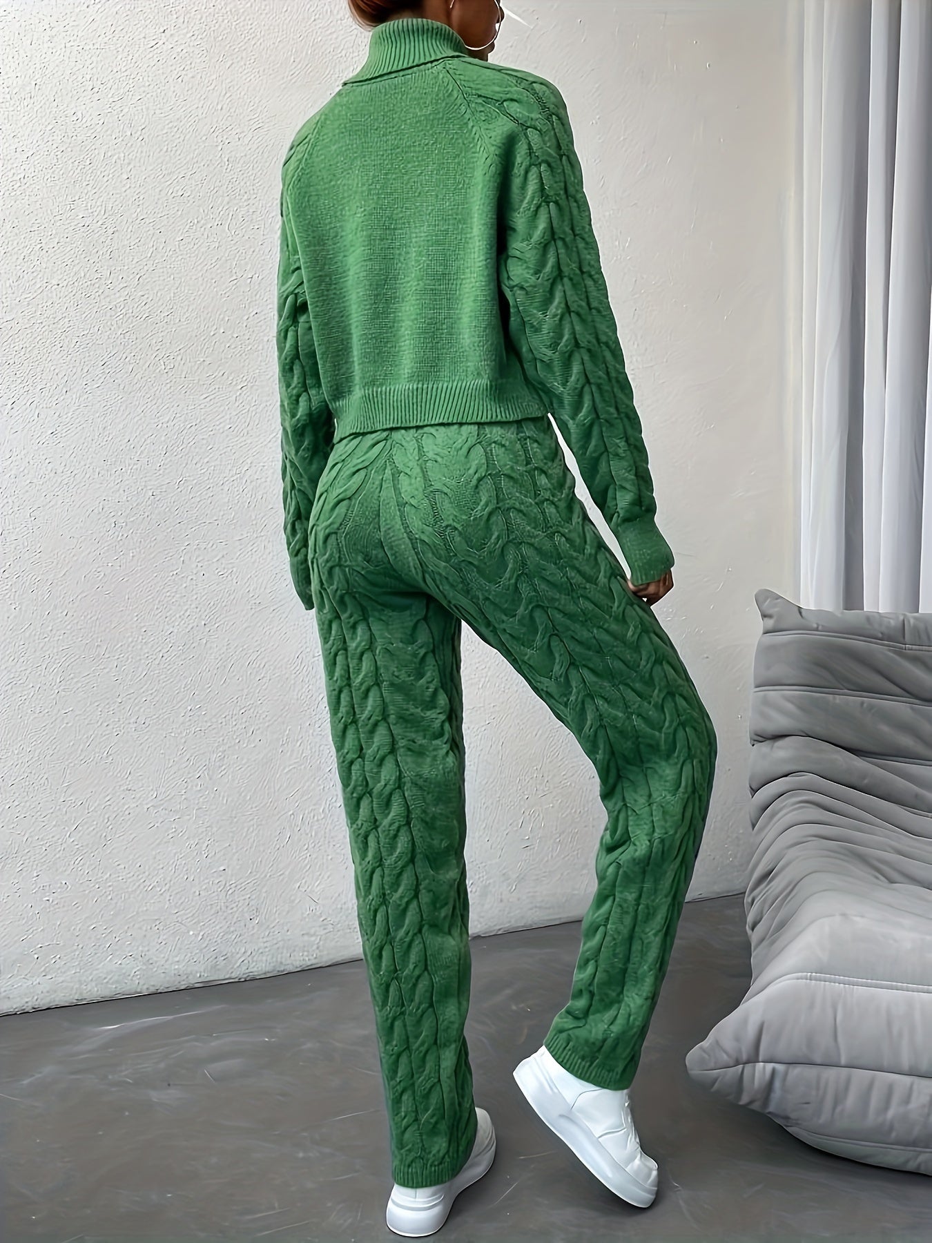 🧶 Elegance™ Solid Knitted Two-Piece Set - Turtle Neck Sweater & Pants