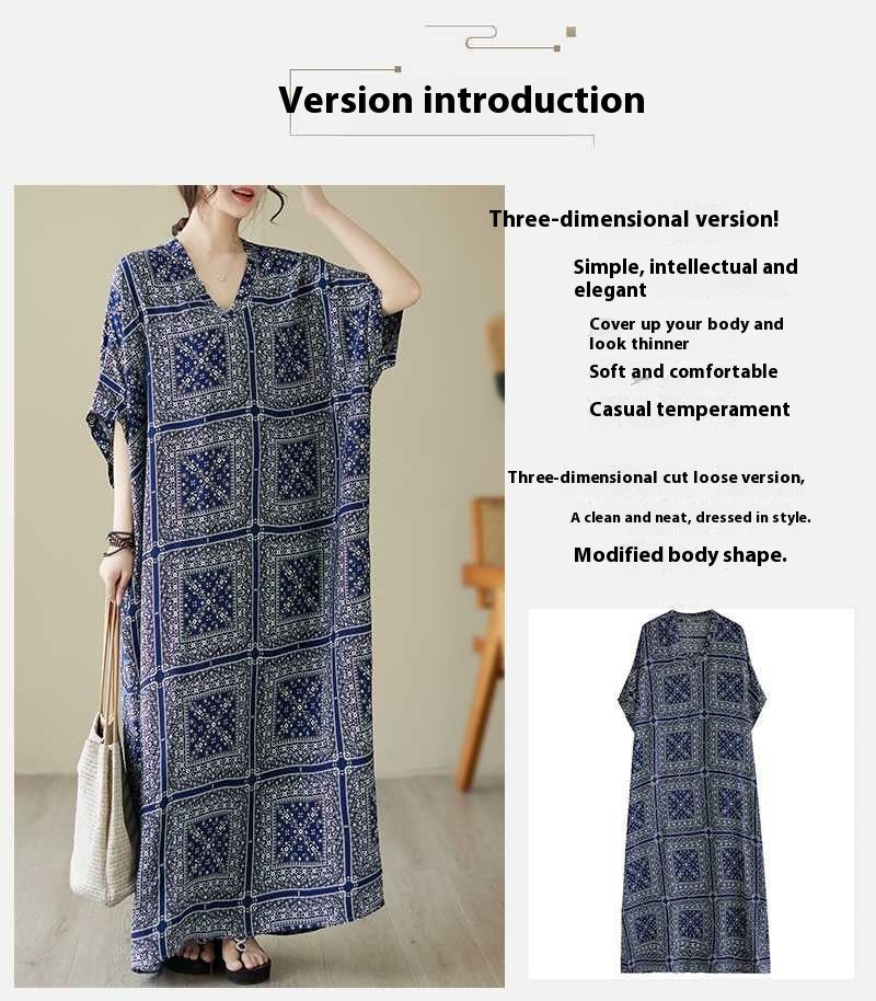 Floral Vacation Style Travel V-neck Retro Flab Hiding Cotton Linen Dress