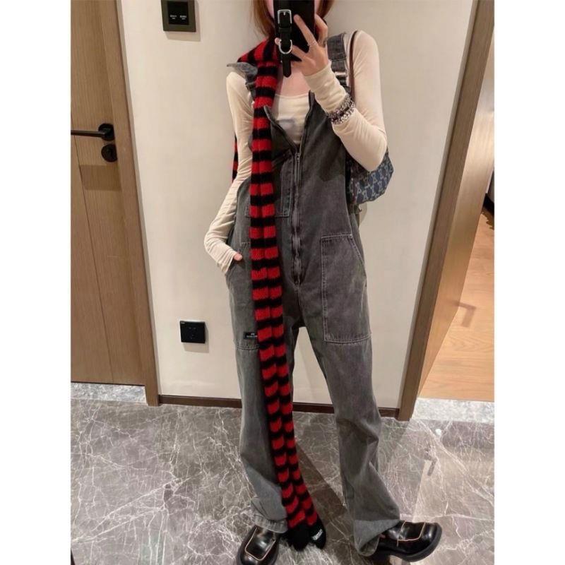 Yabi Style Culture Punk Y2g Black And Red Striped Scarf Extra Long Thermal Knitting Wool